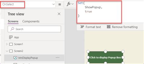 In this case, you can use a context variable. . Powerapps set visible on button click